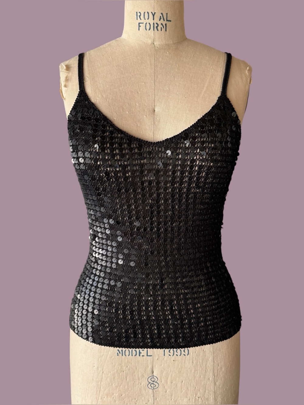 Vintage 90s Betsey Johnson Black Knit Sequin Tank Top
